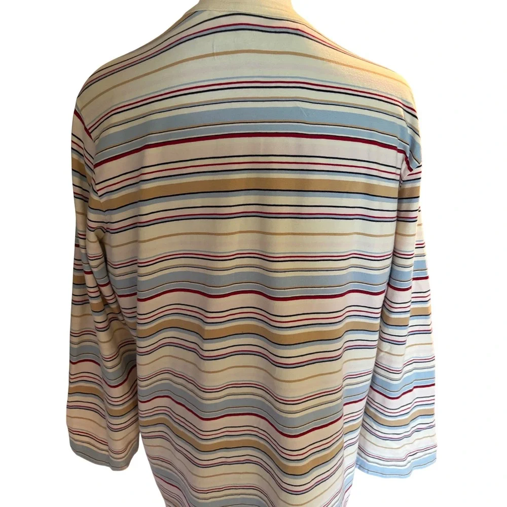 Vintage‎ Y2K Tommy Hilfiger Striped Cardigan Sweater Blue Cream Preppy Women's L